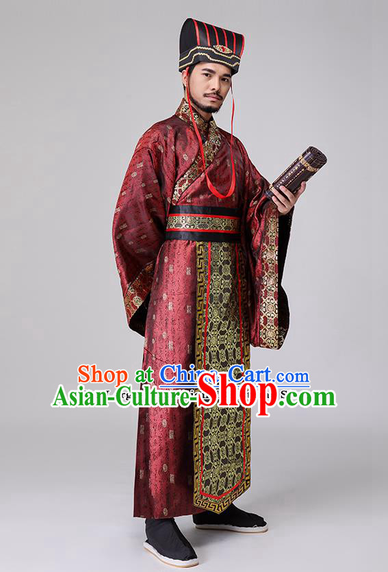 Traditional Chinese Han Dynasty Costumes Ancient Drama Chancellor Clothing for Men