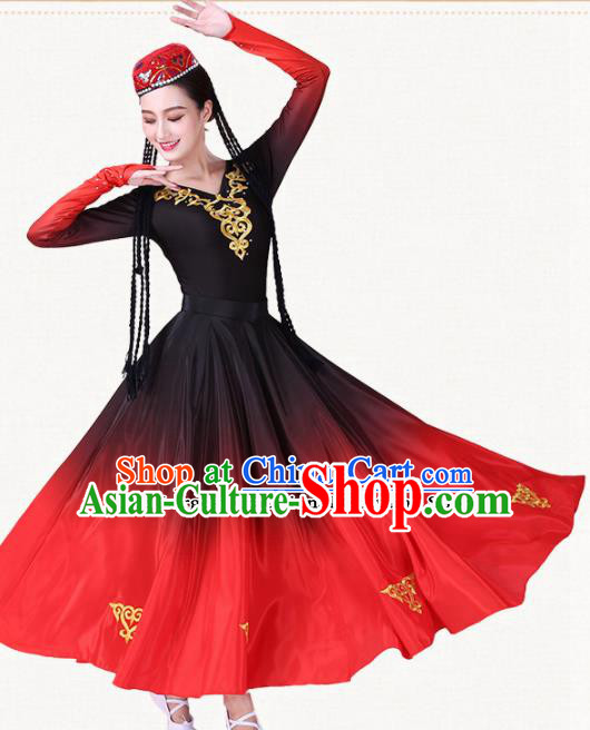 Chinese Traditional Uyghur Minority Red Dress Uigurian Ethnic Folk Dance Costumes for Women