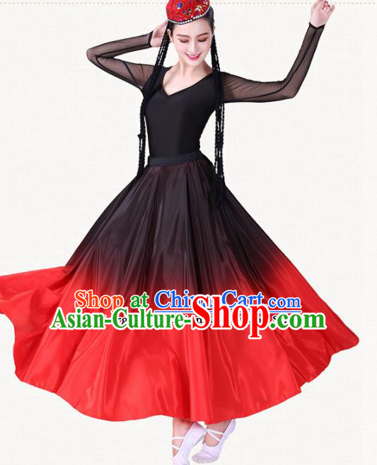 Chinese Traditional Uyghur Minority Black Dress Uigurian Ethnic Folk Dance Costumes for Women