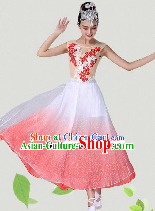 Chinese Traditional Classical Dance Red Dress Group Dance Costumes for Women