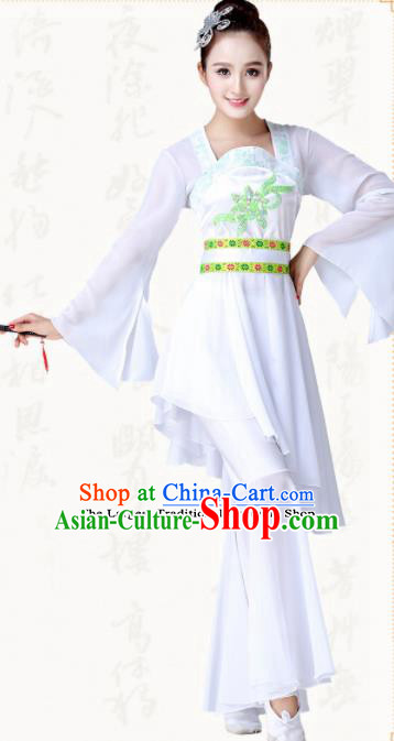 Chinese Traditional Classical Dance Fan Dance White Dress Group Dance Costumes for Women