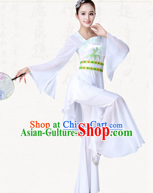 Chinese Traditional Classical Dance Fan Dance White Dress Group Dance Costumes for Women