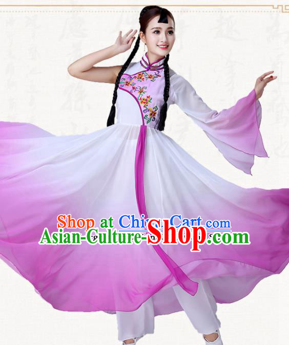 Chinese Traditional Classical Dance Purple Dress Umbrella Dance Group Dance Costumes for Women