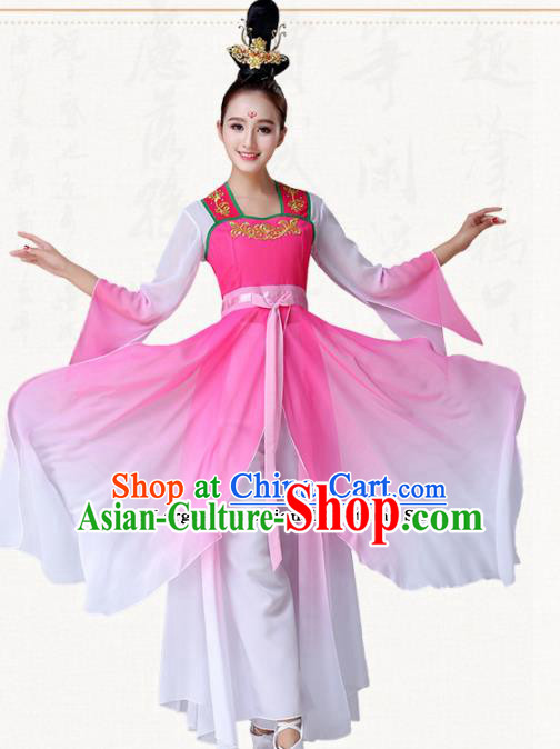 Chinese Traditional Classical Dance Pink Dress Umbrella Dance Group Dance Costumes for Women