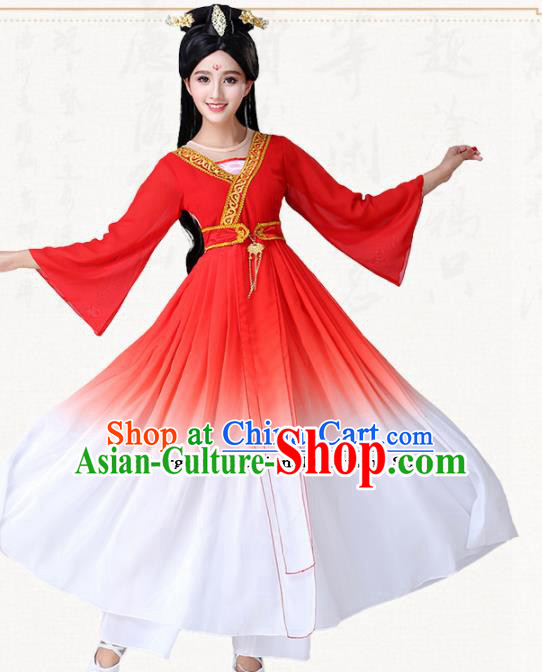 Chinese Traditional Classical Dance Red Dress Group Dance Costumes for Women