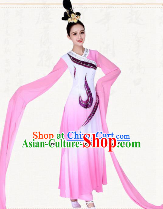 Chinese Traditional Classical Dance Pink Water Sleeve Dress Ancient Group Dance Costumes for Women