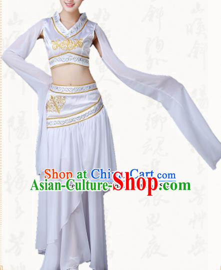 Chinese Traditional Classical Dance White Dress Ancient Peri Group Dance Costumes for Women