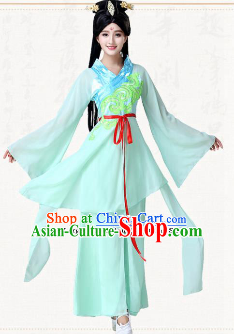 Chinese Traditional Classical Dance Green Dress Ancient Peri Goddess Group Dance Costumes for Women