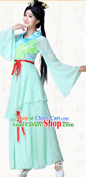 Chinese Traditional Classical Dance Green Dress Ancient Peri Goddess Group Dance Costumes for Women