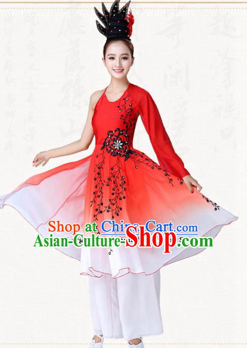 Traditional Chinese Classical Dance Umbrella Dance Red Dress Group Dance Costumes for Women