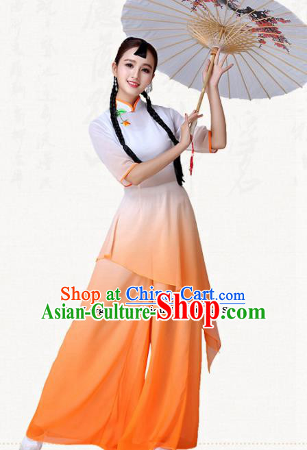 Traditional Chinese Classical Dance Umbrella Dance Orange Dress Group Dance Costumes for Women