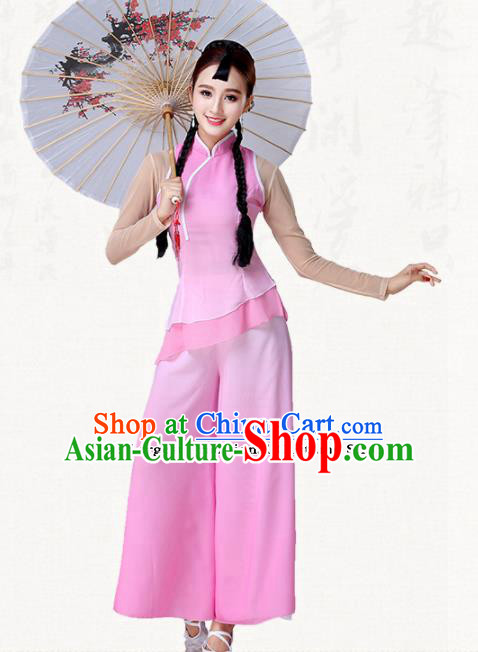 Traditional Chinese Classical Dance Umbrella Dance Pink Dress Group Dance Costumes for Women