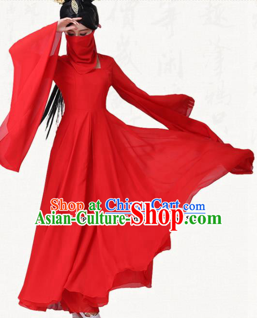 Traditional Chinese Classical Dance Red Dress Ancient Goddess Group Dance Costumes for Women