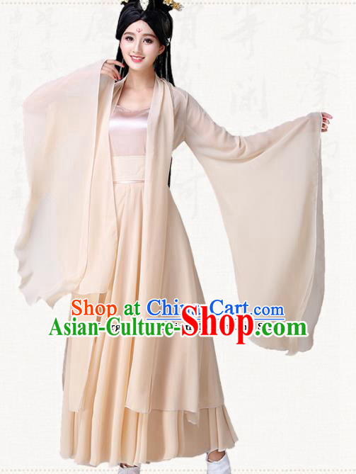 Traditional Chinese Classical Dance Champagne Dress Ancient Goddess Group Dance Costumes for Women