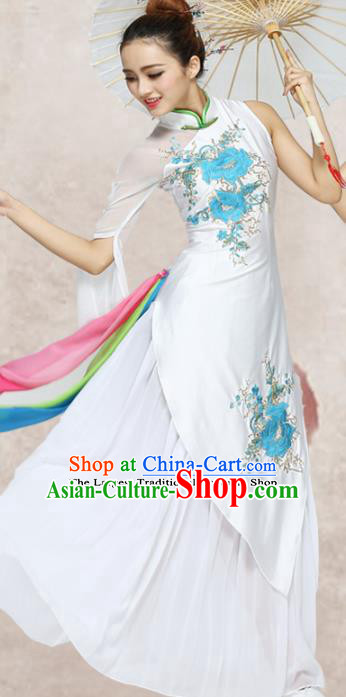 Traditional Chinese Classical Dance White Qipao Dress Group Umbrella Dance Costumes for Women