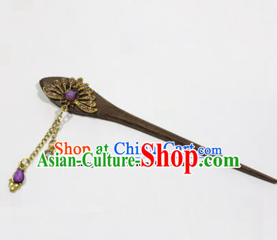 Chinese Traditional Palace Hair Accessories Wood Hairpins Ancient Tassel Hair Clip for Women