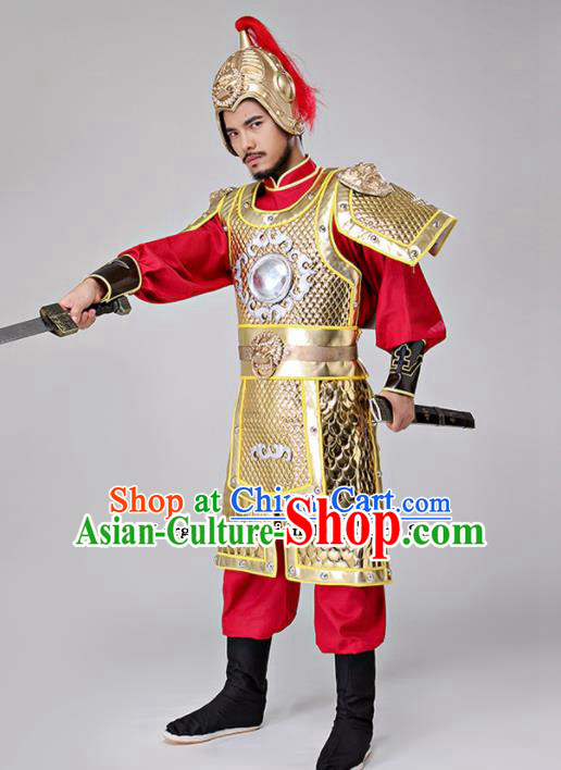 Traditional Chinese Tang Dynasty General Costumes Ancient Drama Warrior Helmet and Body Armour for Men