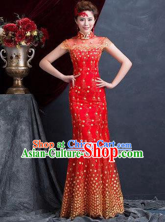 Traditional Chinese Wedding Costume Classical Qipao Dress Bride Red Cheongsam for Women