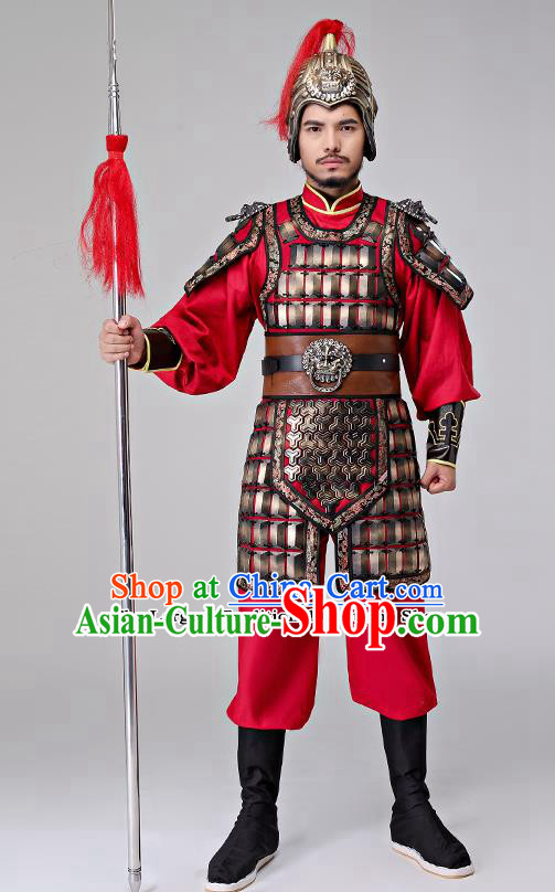 Traditional Chinese Han Dynasty General Costumes Ancient Drama Warrior Helmet and Body Armour for Men