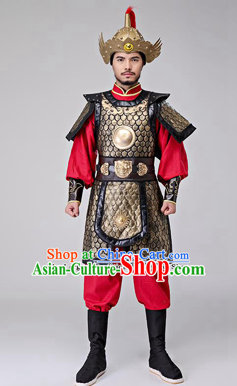 Traditional Chinese Han Dynasty Drama Costumes Ancient Warrior Helmet and Body Armour for Men