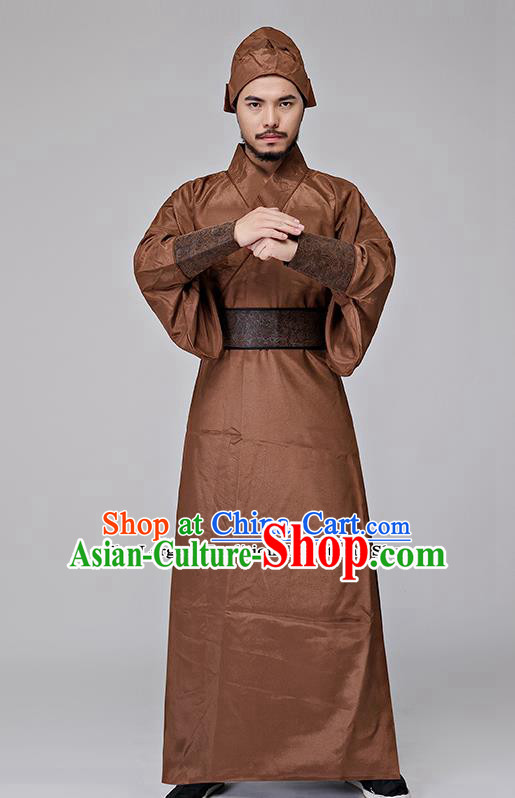 Traditional Chinese Three Kingdoms Period Swordsman Brown Costumes Ancient Drama Knight Clothing for Men