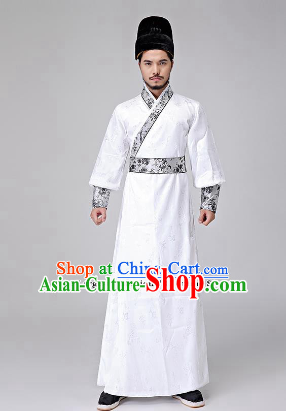 Traditional Chinese Three Kingdoms Period Swordsman White Costumes Ancient Drama Knight Clothing for Men