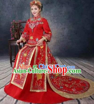 Traditional Chinese Wedding Dress Ancient Bride Xiuhe Suit Embroidered Costumes for Women