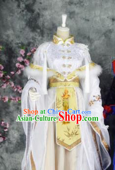 Traditional Chinese Embroidered Costumes Ancient Princess White Hanfu Dress for Women