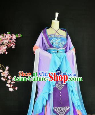 Traditional Chinese Cosplay Costumes Ancient Princess Peri Purple Hanfu Dress for Women