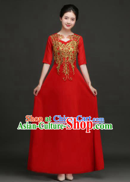 Top Grade Chorus Compere Costume Modern Dance Group Dance Red Dress for Women