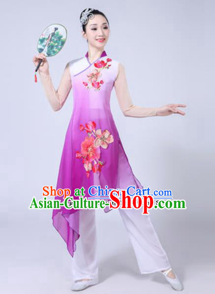 Traditional Chinese Classical Dance Costumes Fan Dance Group Dance Purple Dress for Women