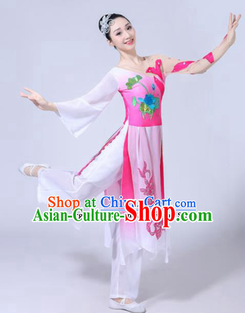 Traditional Chinese Classical Dance Costumes Fan Dance Group Dance Pink Dress for Women