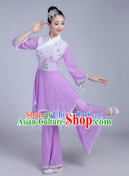 Traditional Chinese Classical Dance Costumes Fan Dance Group Dance Purple Dress for Women