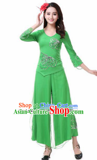 Traditional Chinese Folk Dance Costumes Fan Dance Yanko Dance Green Dress for Women