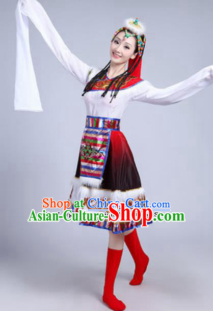 Traditional Chinese Zang Nationality Dance Costume Tibetan Ethnic Dress for Women