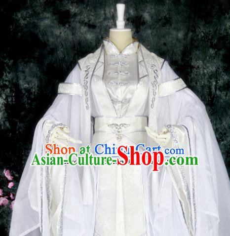 Traditional Chinese Cosplay Royal Highness White Costumes Ancient Swordsman Hanfu Clothing for Men