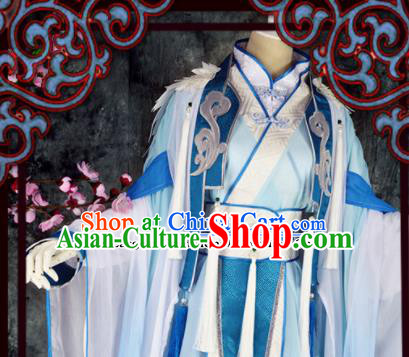 Traditional Chinese Cosplay Female Knight Costumes Ancient Swordswoman Blue Hanfu Dress for Women