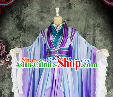 Traditional Chinese Cosplay Female Knight Costumes Ancient Swordswoman Purple Hanfu Dress for Women