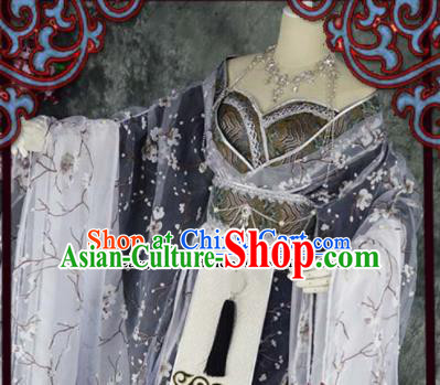 Traditional Chinese Cosplay Female Knight Costumes Ancient Imperial Consort Grey Hanfu Dress for Women