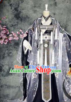 Traditional Chinese Cosplay Royal Highness Grey Costumes Ancient Swordsman Hanfu Clothing for Men