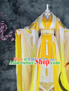 Traditional Chinese Cosplay Royal Highness Yellow Costumes Ancient Swordsman Hanfu Clothing for Men