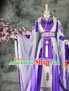 Traditional Chinese Cosplay Royal Highness Purple Costumes Ancient Swordsman Hanfu Clothing for Men