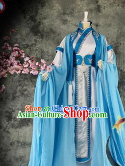 Traditional Chinese Cosplay Royal Highness Blue Costumes Ancient Swordsman Hanfu Clothing for Men