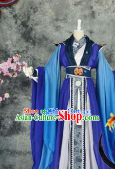 Traditional Chinese Cosplay Childe Blue Costumes Ancient Swordsman Hanfu Clothing for Men