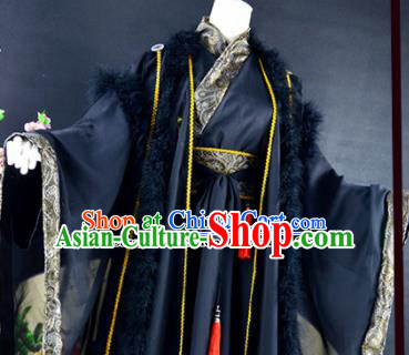 Traditional Chinese Cosplay Childe Costumes Ancient Royal Highness Swordsman Black Hanfu Clothing for Men