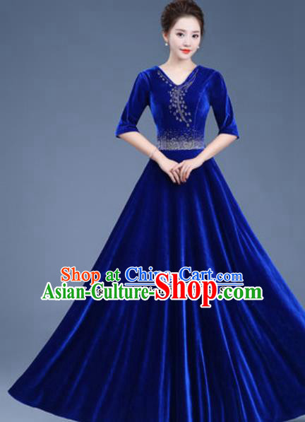 Top Grade Chorus Costume Modern Dance Group Dance Blue Dress for Women