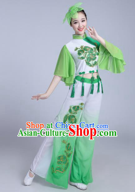 Traditional Chinese Folk Dance Group Dance Dress Yanko Dance Green Clothing for Women