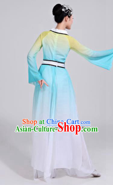 Traditional Chinese Group Dance Umbrella Dance Blue Dress Classical Dance Clothing for Women