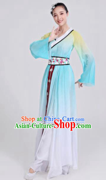 Traditional Chinese Group Dance Umbrella Dance Blue Dress Classical Dance Clothing for Women