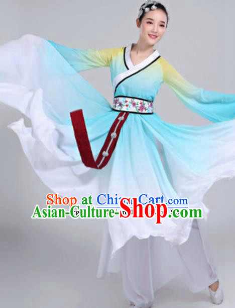 Traditional Chinese Group Dance Umbrella Dance Blue Dress Classical Dance Clothing for Women